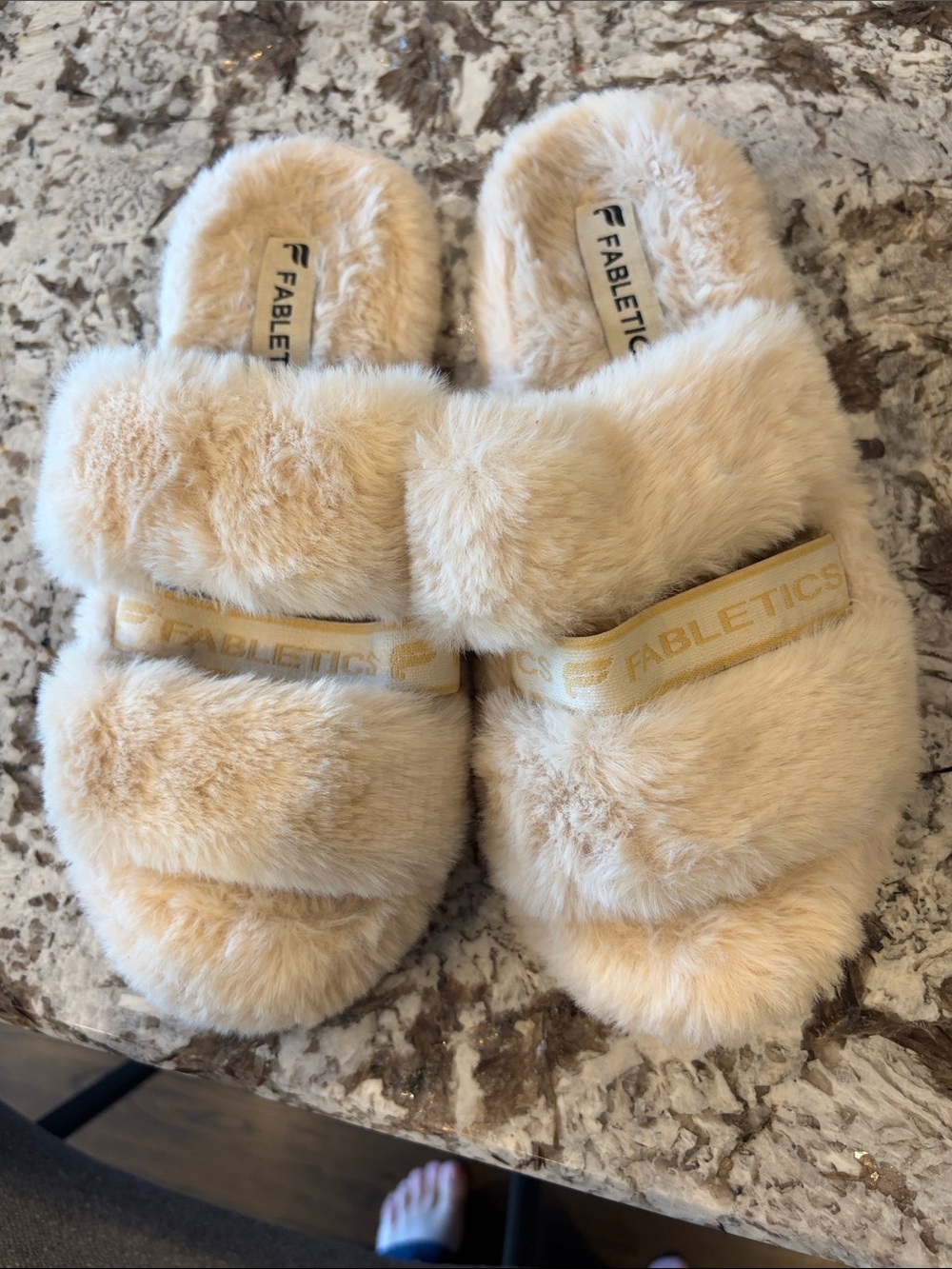 Fabletics Double-Band Plush Slide Slippers - Beige